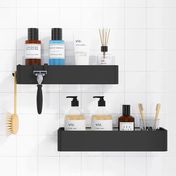 Kitsure Large Shower Caddy - 2 Pack Adhesive Organizer, Large, Black - Picture 1 of 7